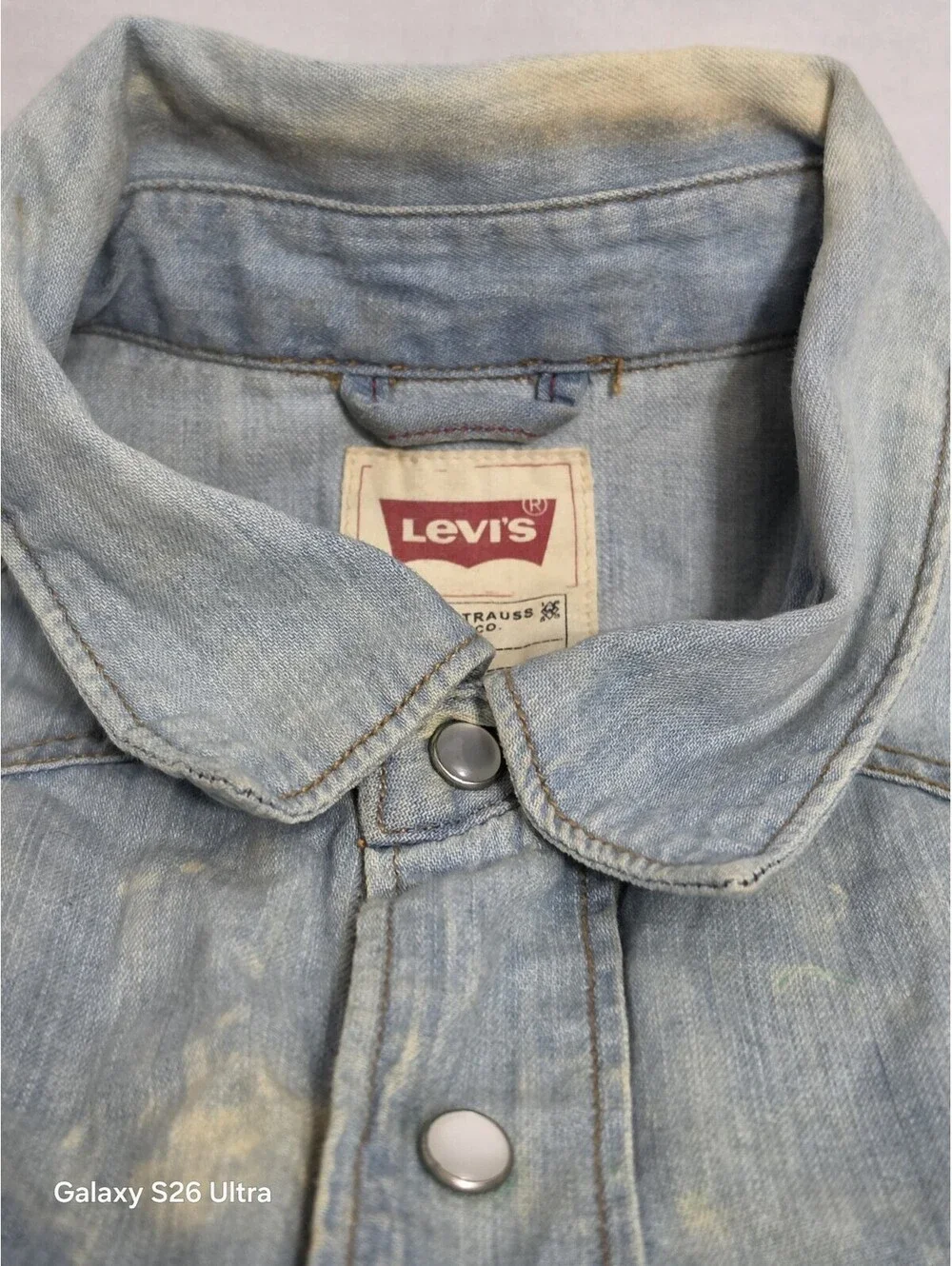 Levi's Vest Cutoff Denim Button Up  Blue Western Pocket Size Medium Pearl Button
